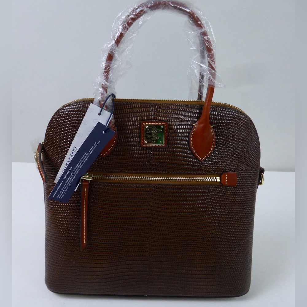 Dooney & Bourke Zip Leather Domed Satchel Lizard Texture w Crossbody Strap NWT